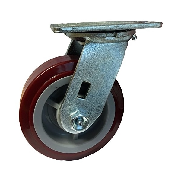 5"x2" Swivel Caster, Maroon on Gray Polyurethane on Polyolefin Whee